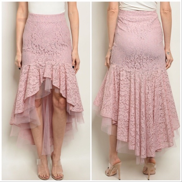 Fancy Blush Lace High-Low Skirt - Picture 2 of 16